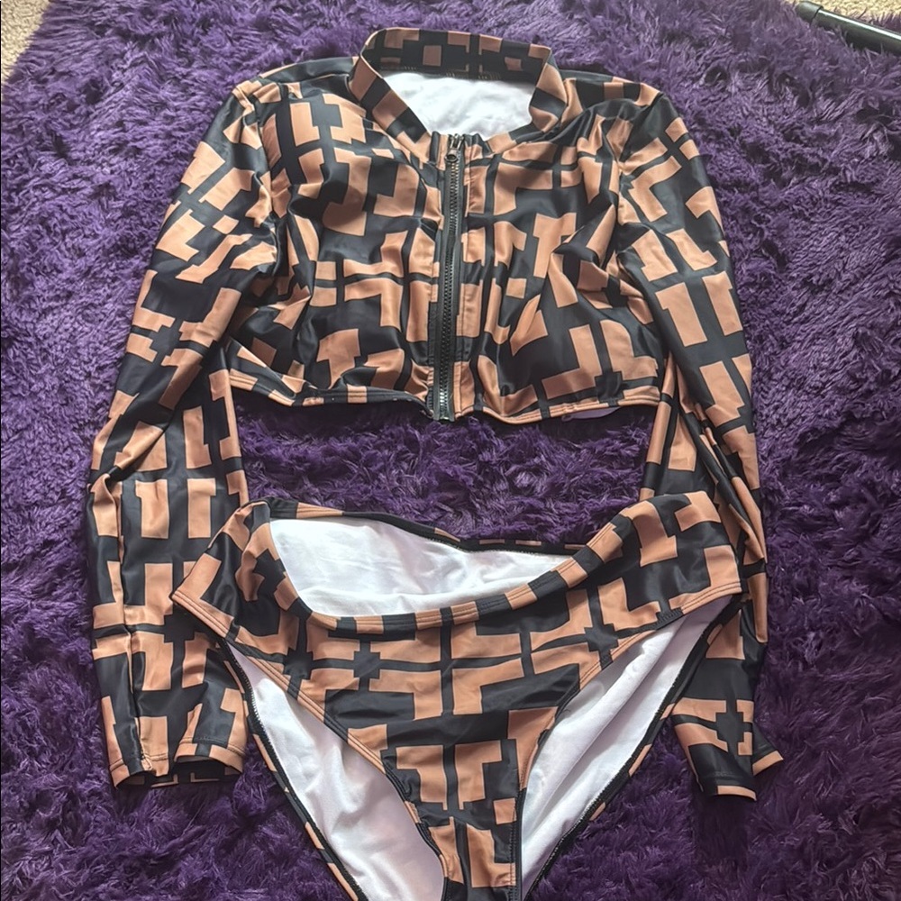 Geometric Black and Tan Bikini Set